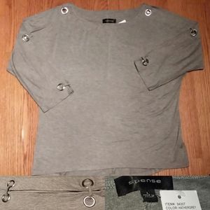 Spence Woman's Large Split 3/4 Sleeve Grey Top